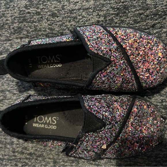 Toms Girls Size 7 Alpargata Black Chunky Glitter‎ Shoes - Picture 3 of 9